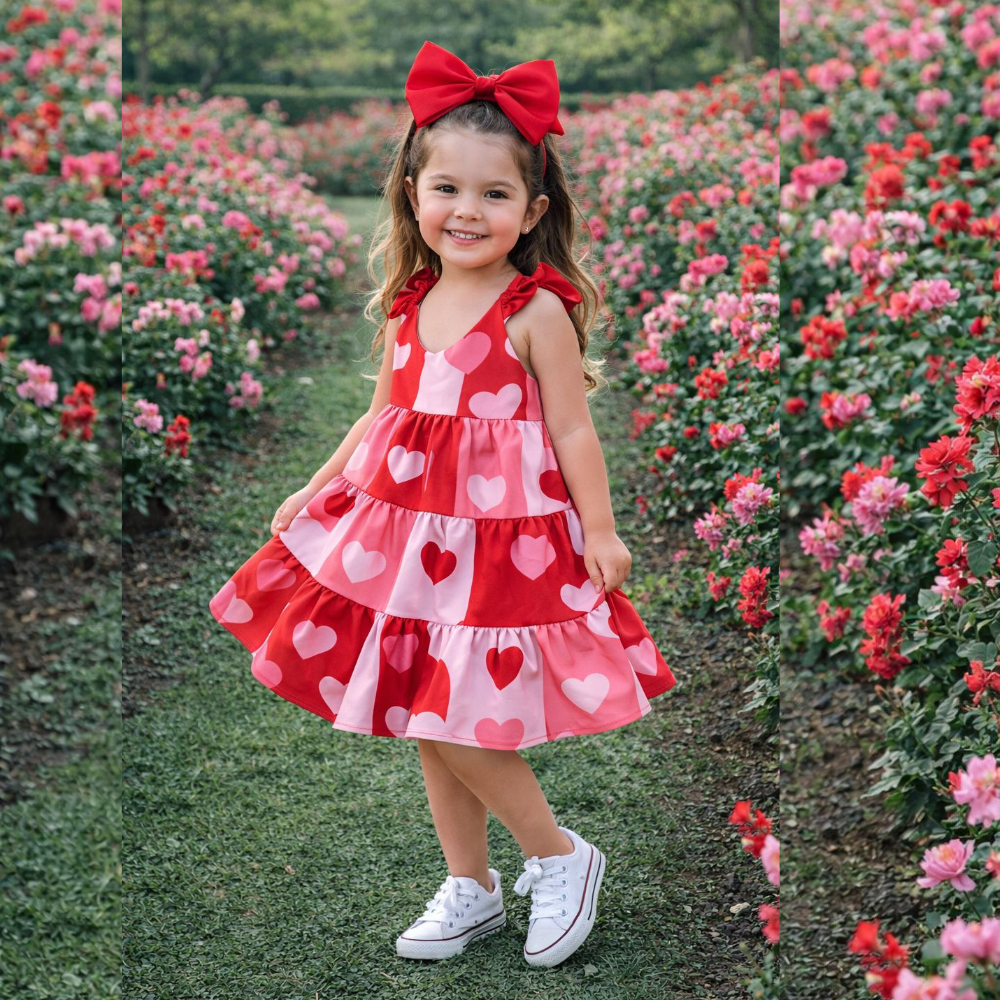 Vestido Menina Luxo Premium Coração Vermelho