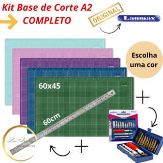 Kit Base de Corte A2 60x45 + Régua Aço 60cm + kit de Estilete com 13 pontas e 3 hastes Marca LANMAX em Oferta na Shopee