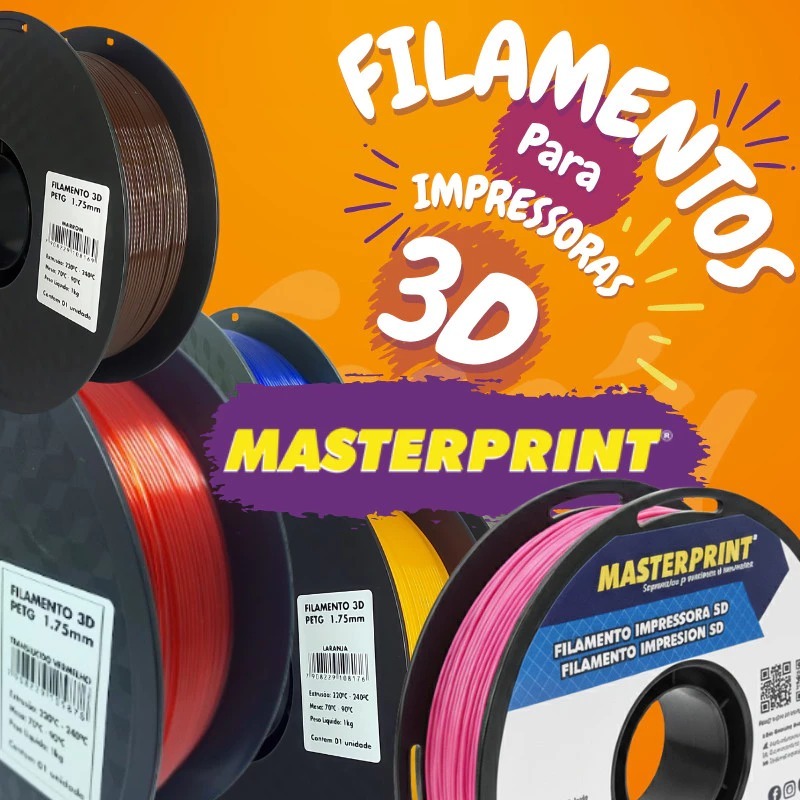 Filamento PETG 1kg 1,75mm MASTERPRINT para Impressora 3D – Alta Resistência, Brilho e Diversas Cores