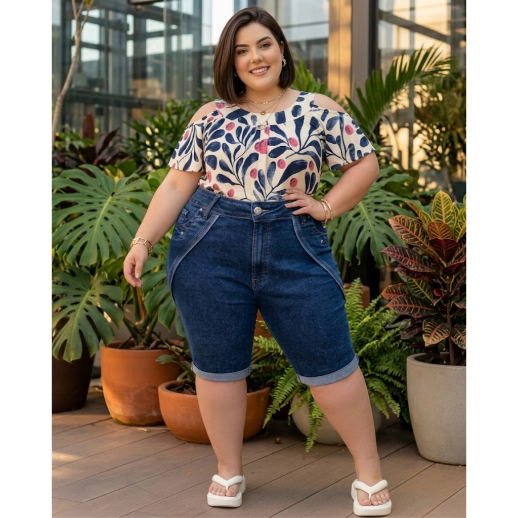 BERMUDA ESTELA JEANS COM ELASTANO PLUS SIZE