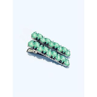 2 Presilhas de cabelo bico de pato com aplicações em pedrarias em grampo de cabelo/acessorio de cabelo gota verde
