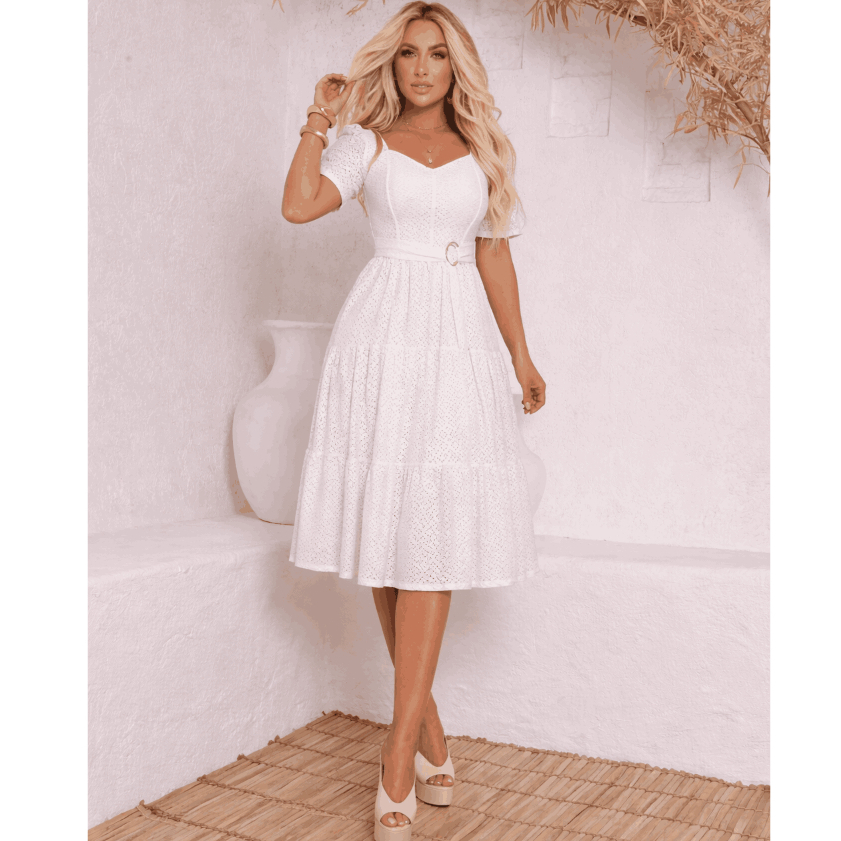 Vestido Feminino Soltinho Evangélico Três Marias Laíse de Malha Forrado Com Fivela