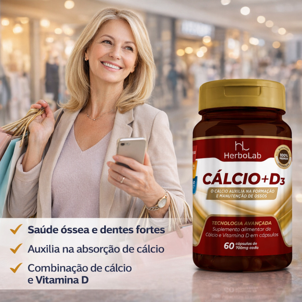 Cálcio D3 Herbolab 700mg 60 Cápsulas Fortalecimento Ósseo Imunidade Absorção de Cálcio