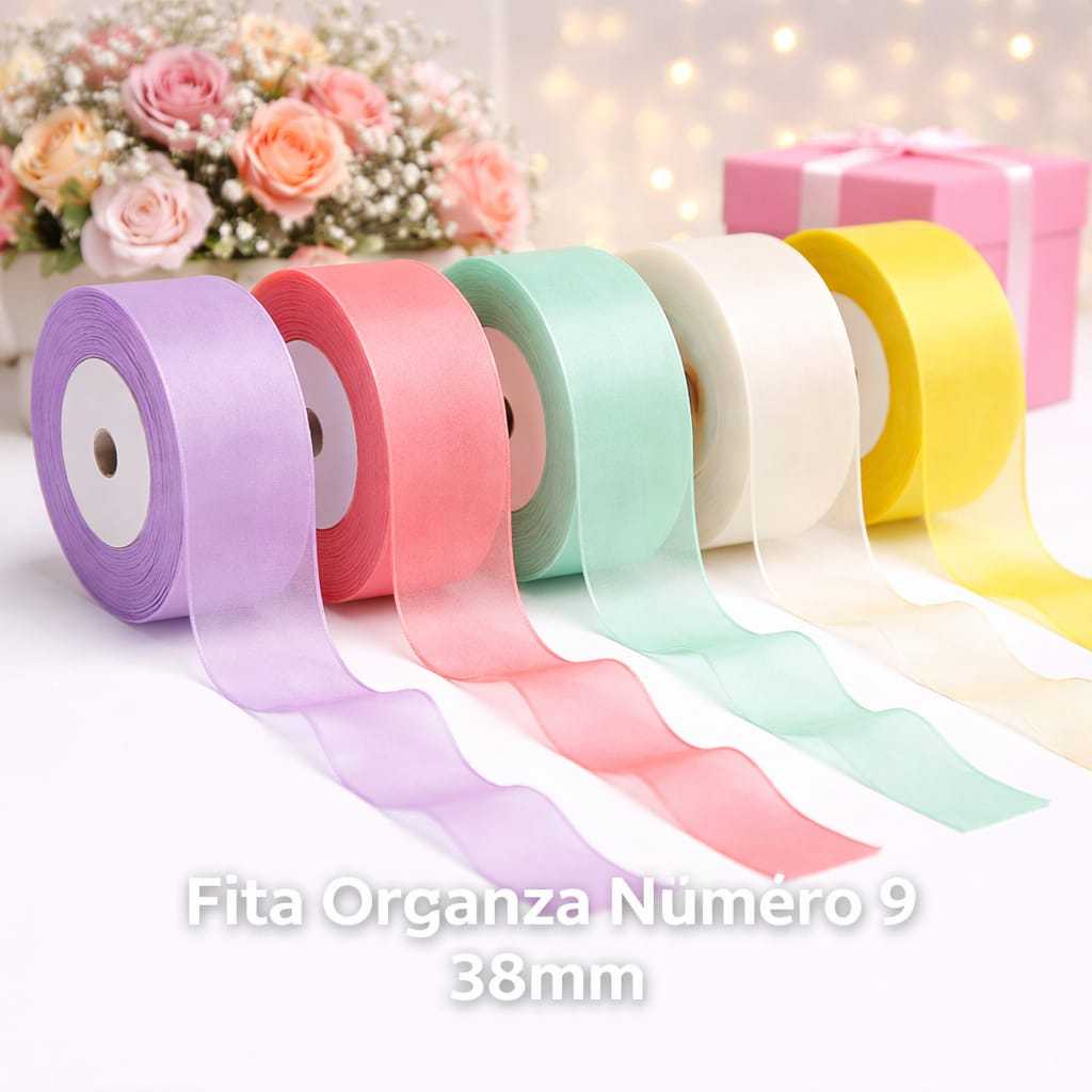Fita Organza Nº 9 (38mm) – 10 ou 20 Metros – Cores Suaves para Laços, Decoração e Artesanato