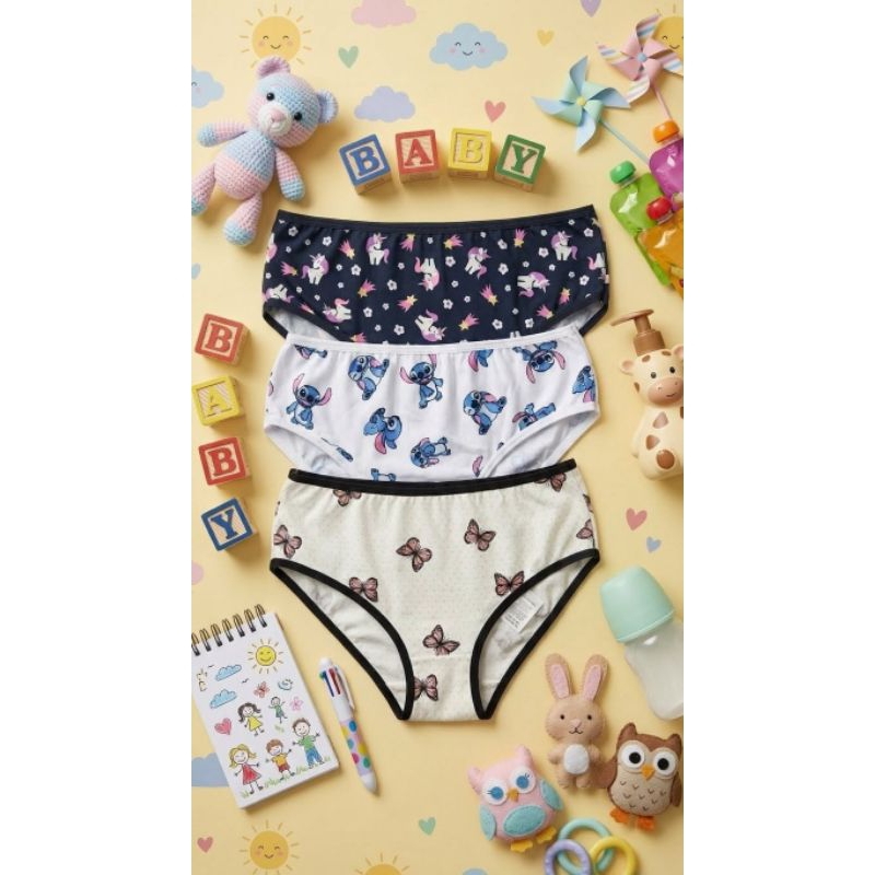 KIT 5 CALCINHA FEMINA TANGA INFANTIL JUVENIL ALGODÃO SUPER MACIO E CONFORTÁVEL CORES E ESTAMPAS VARIADAS