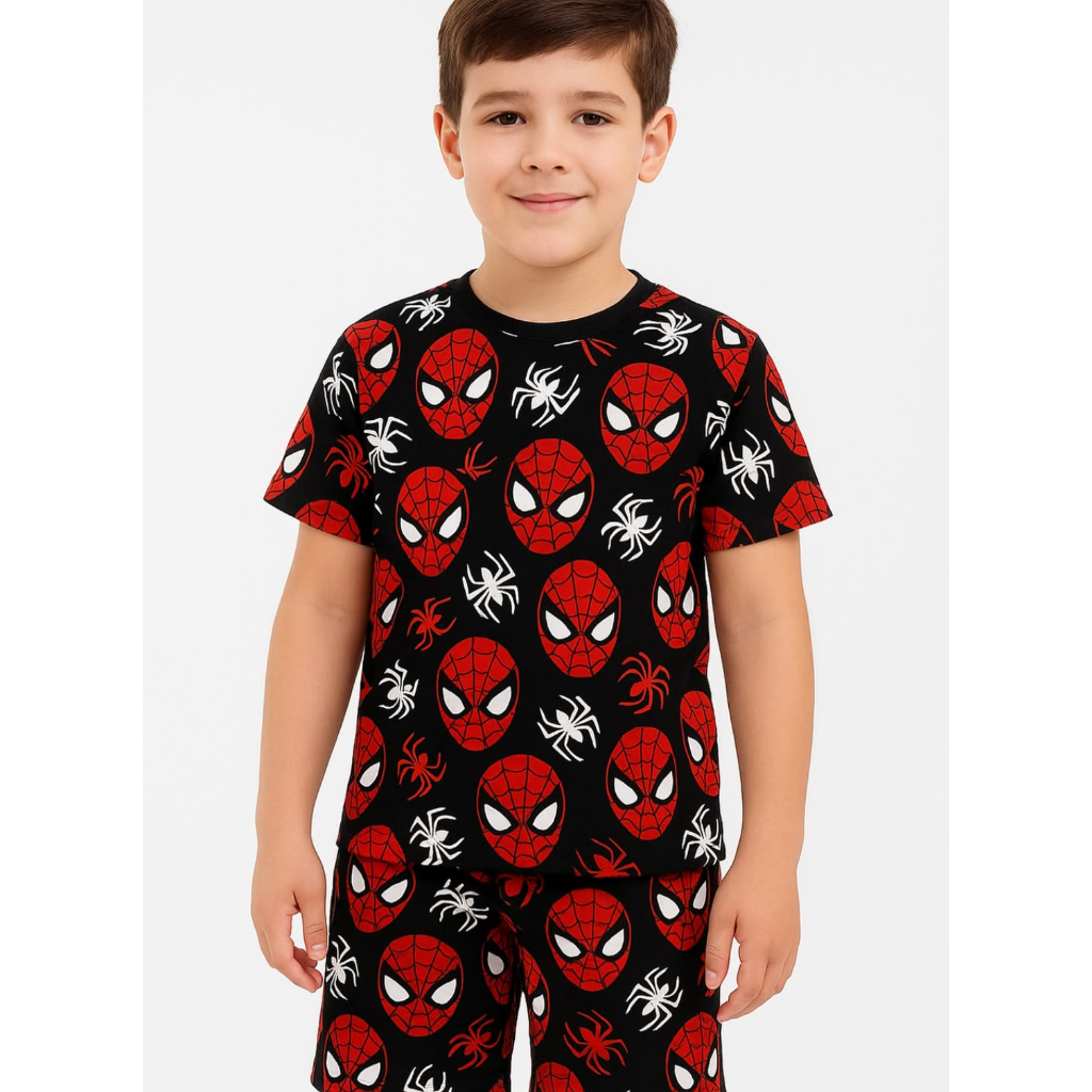 Pijama infantil Homem Aranha Estampado Personagem Disney Roupa de Dormir Pijama Verão Infantil para Menino