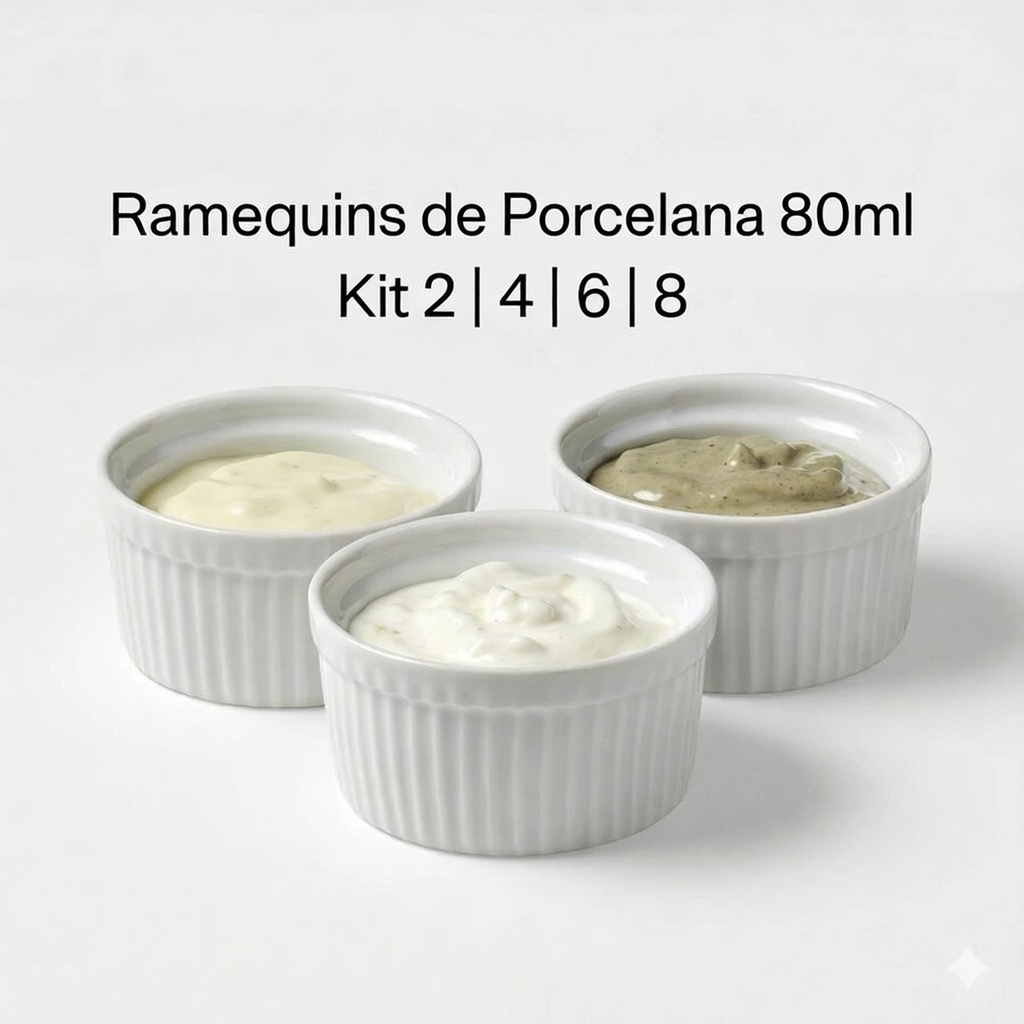 Kit 2 4 6 8 Ramequins Porcelana 80ml | Molhos Porções Restaurante Buffet Sobremesas Porcelana Premium