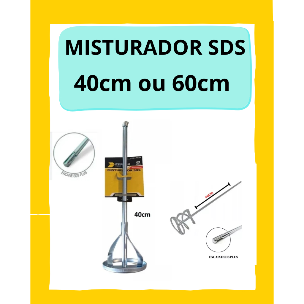Batedor de Argamassa SDS Misturador de Tinta e Gesso 80x400mm 40cm ou 100x600mm 60cm