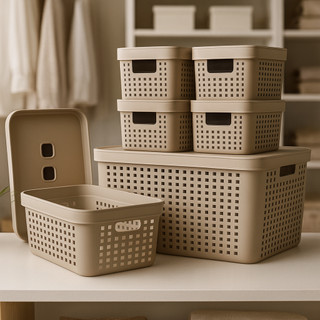 Kit 6 Caixa Organizadora com Tampa 17 L 4,5 L 2 L Cesto Grande em Plástico para Organizaç…
