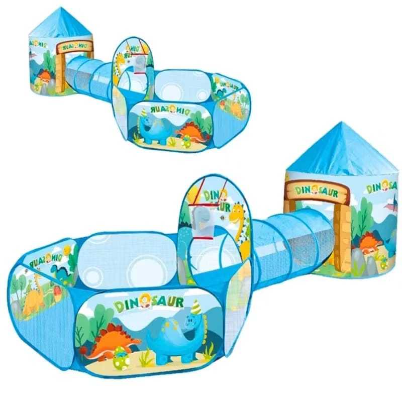 Barraca Dinossauro Azul Infantil 3 em 1 Toca Túnel e Piscina de Bolinhas
