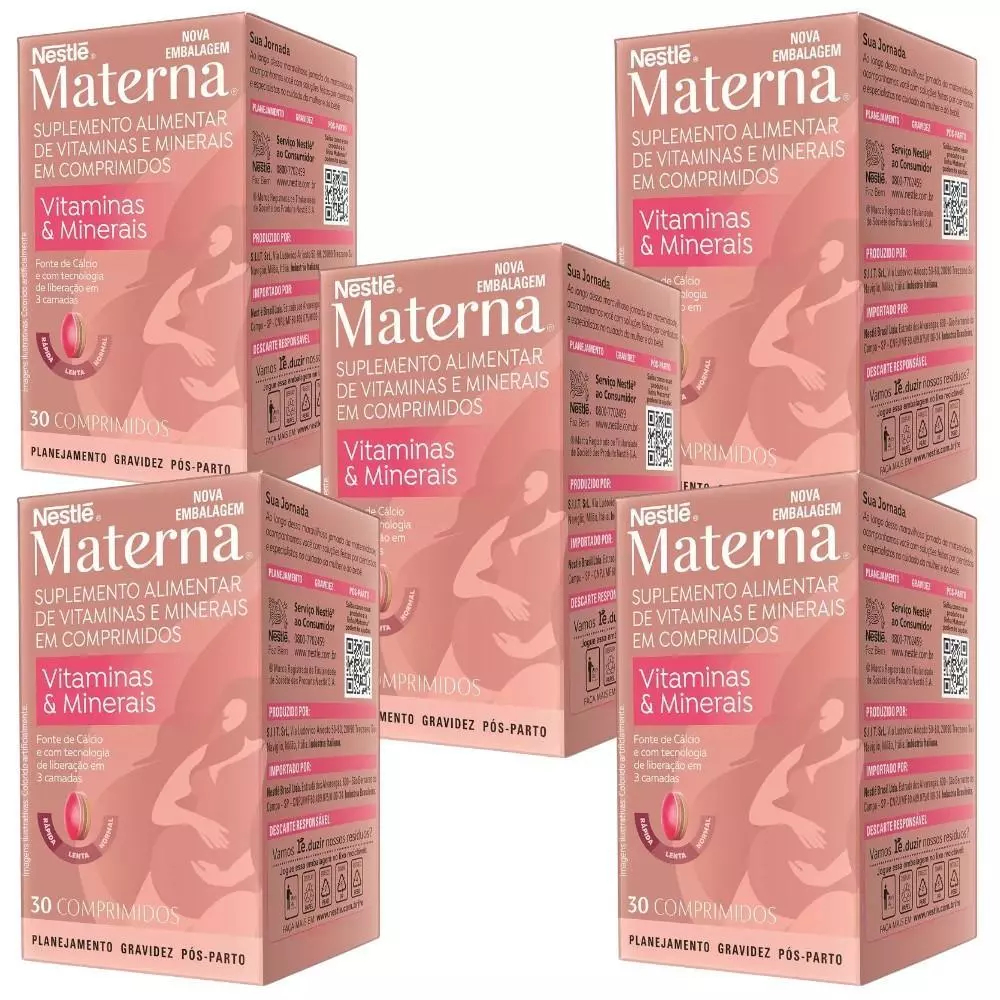Kit Nestlé Materna Com 5 Caixas De 30 Comprimidos Cada