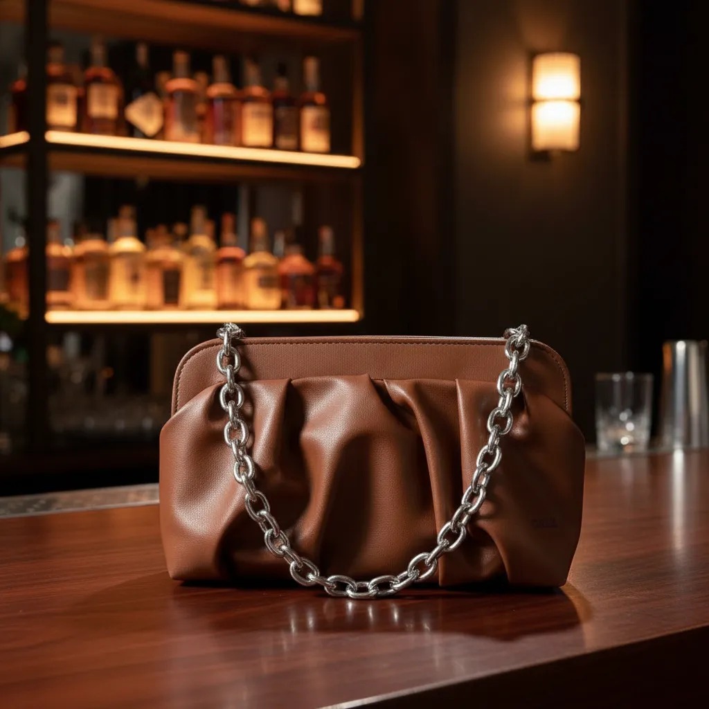 Bolsa Baguete Feminina Corrente de Ombro Estilo Nuvem Plissada Jantar Festa e Balada Casamento