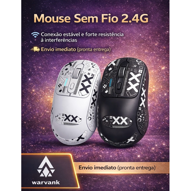 Mouse Gamer Sem Fio Warvank X8 RGB Recarregável USB-C Alta Precisão 2.4G - BRANCO- LED Ergonômico