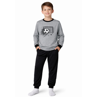 Pijama Juvenil Longo Masculino Grappin Malha PV com Punho Leve Futebol Gamer em Oferta na Shopee
