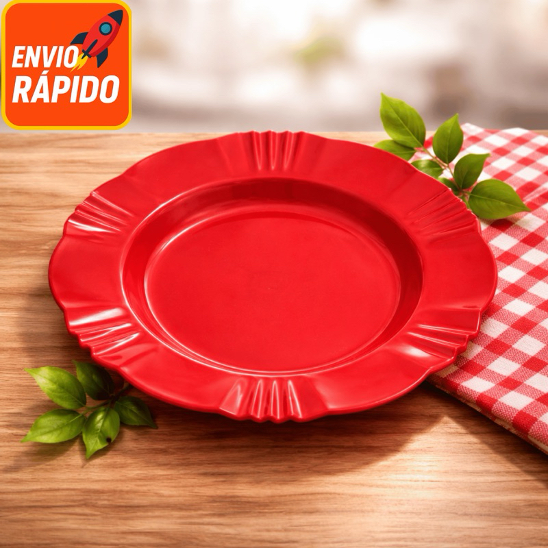 Kit 10/20/30 Pratos Festa Vermelho Fundo Com Borda