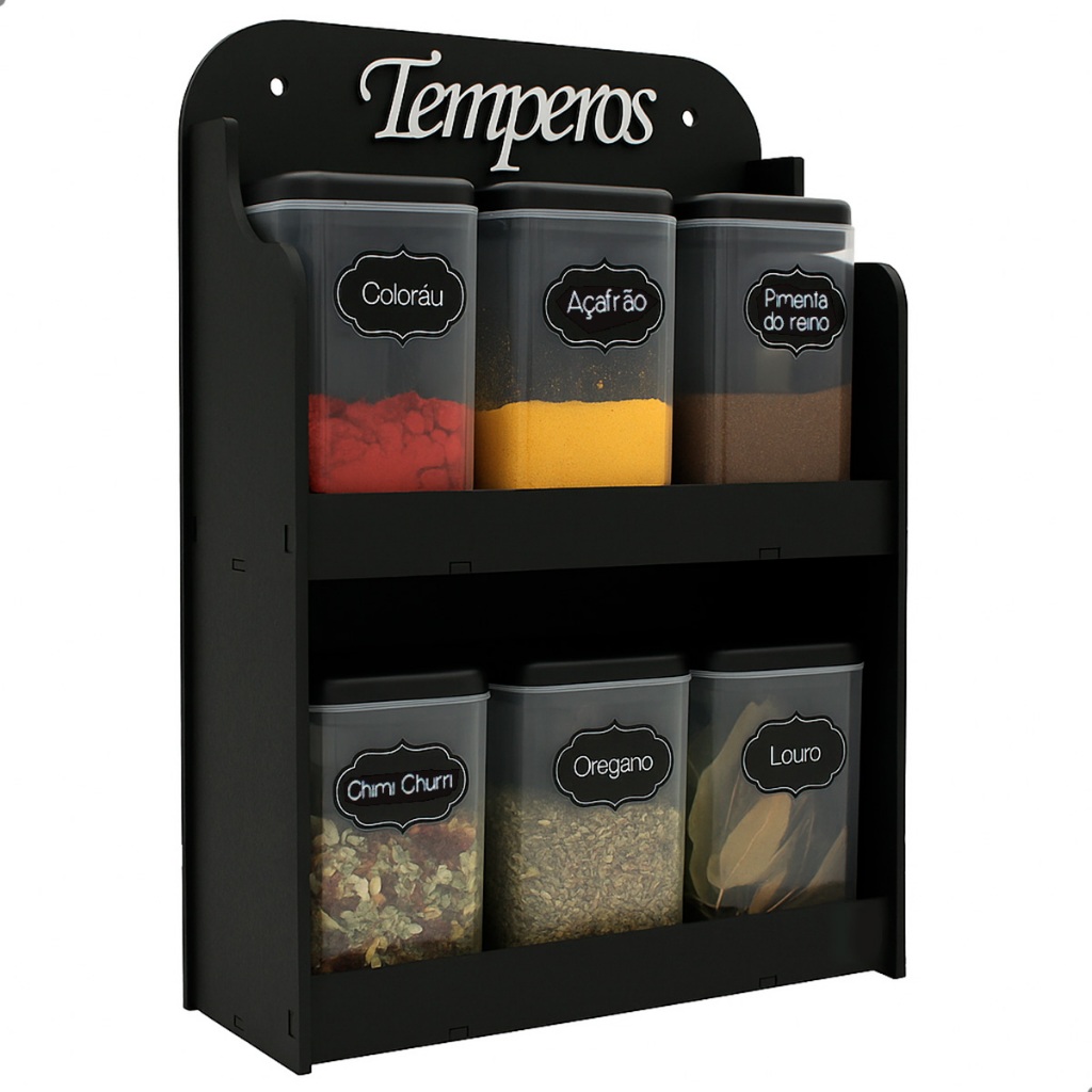 Porta Temperos MDF Organizador De Cozinha Suporte Condimentos Decorativo De Mesa E Parede Prateleira Sem Potes