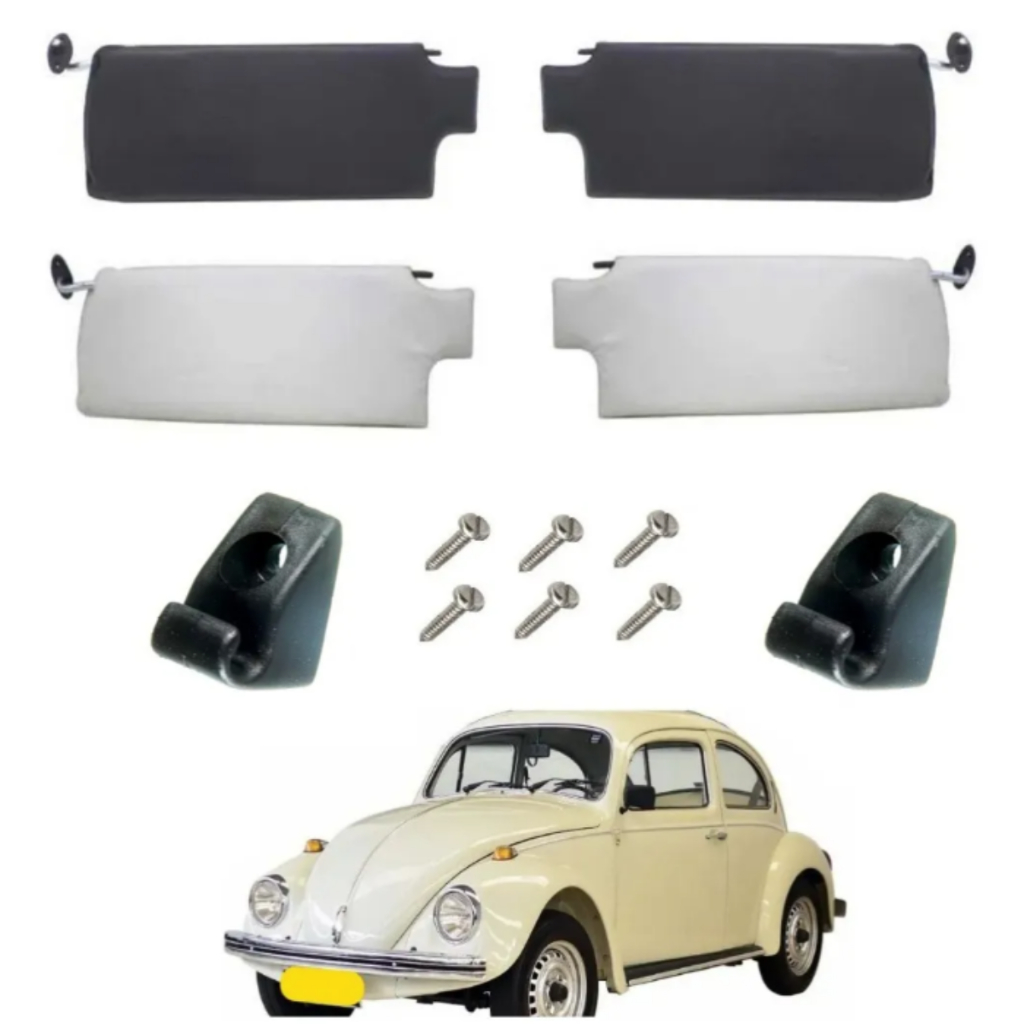 Par Quebra Sol Preto/Branco + Suporte Fixação Fusca 1978 A 1986