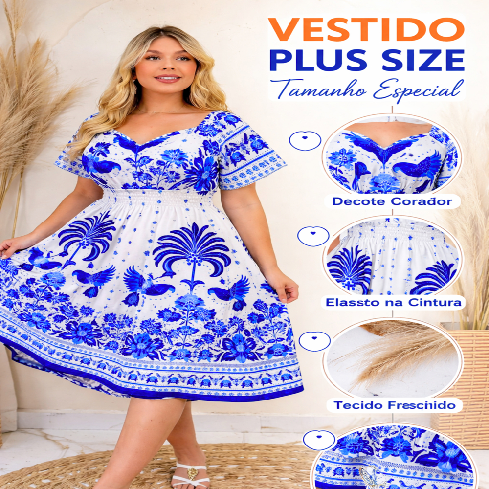 Vestido Midi Plus Size G1 G2 Floral Leve Confortável Moda Feminina