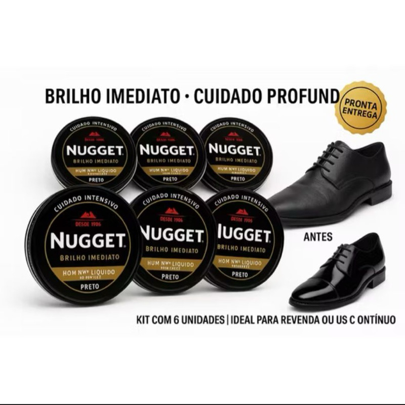 Kit 06 unidades ou 12 unidades Nugget Cor preta 36g/graxa em pasta lata sapato ou itens de courol