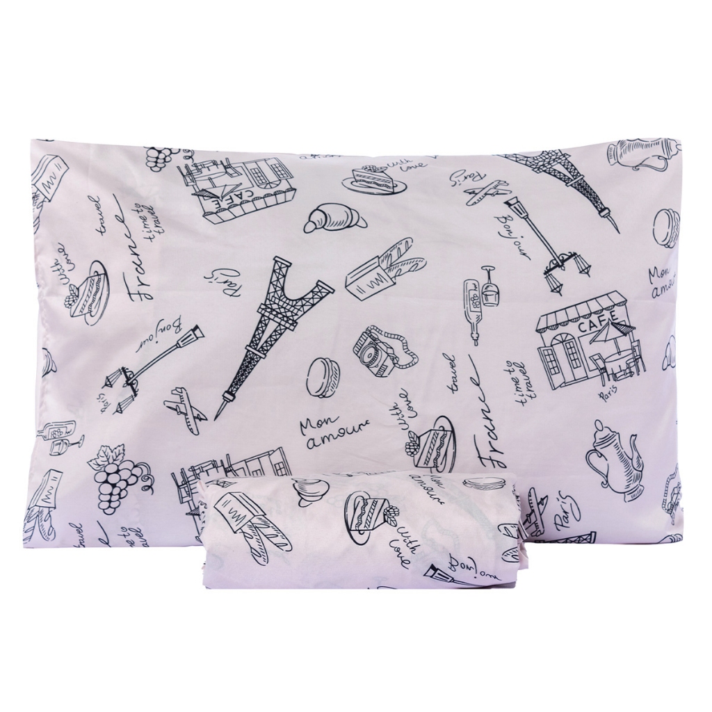 Jogo de Lençol Com Elástico Solteiro Basic Estampado - Jogo de Cama 2 Peças Estampa Paris Cor Rosa 180 Fios