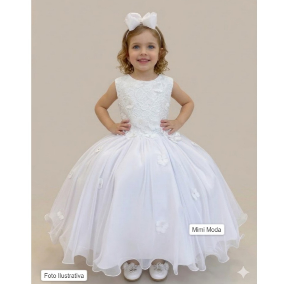 Vestido Infantil Menina Regata Branco Jardim Encantado Flores Formatura Batizado Luxo Casamento