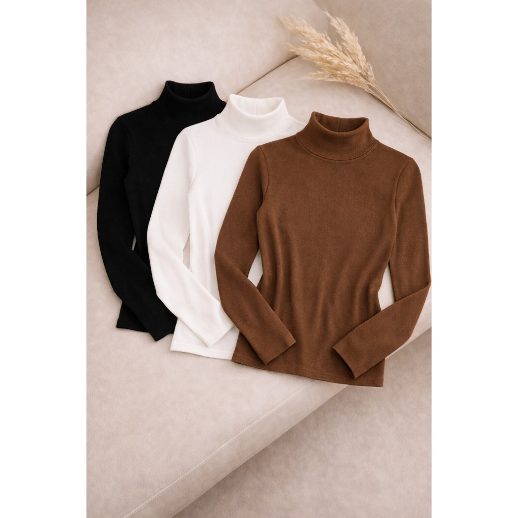 kit 3 blusas cacharrel feminina manga longa gola alta confortável básica inverno ribana premium