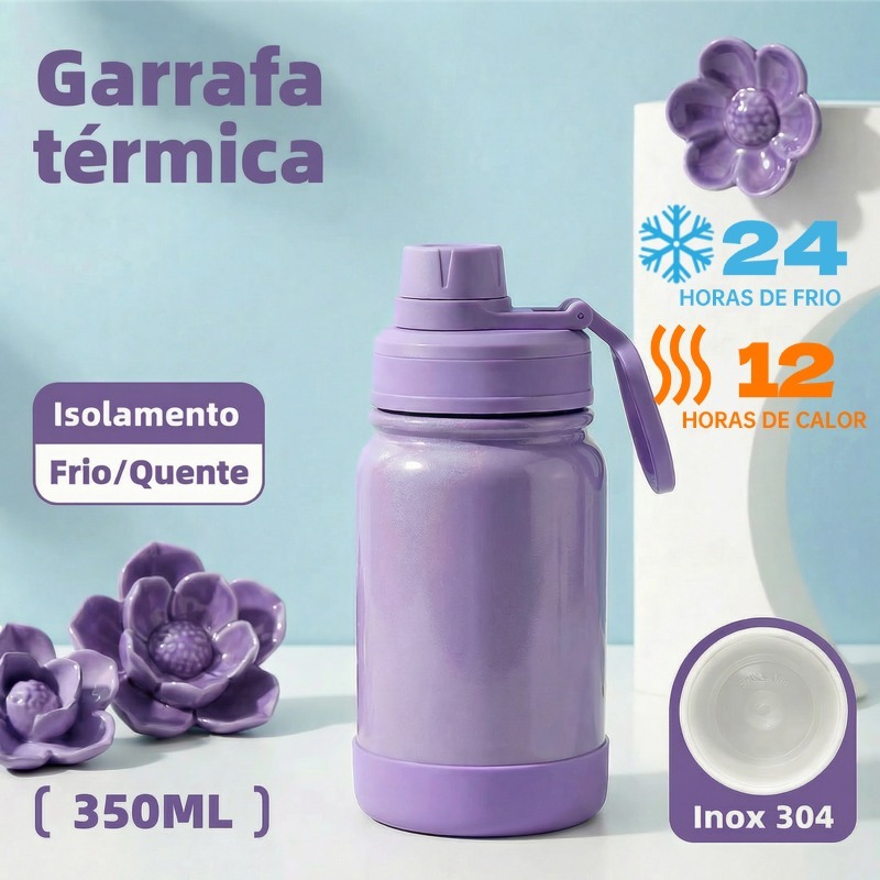 Garrafa térmica inox Portátil  350ml SUS 304 Colorida Pintura Arco-íris Piscant frio e quente-XR-66