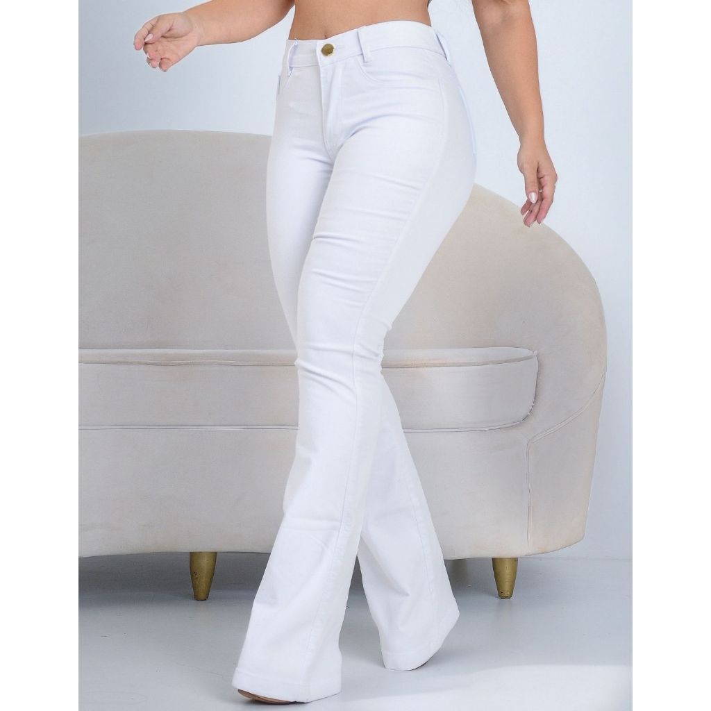 Calça Flare Feminina Jeans Branca Enfermagem Medicina Dentista Boca De Sino Empina Bumbum Premium em Oferta na Shopee