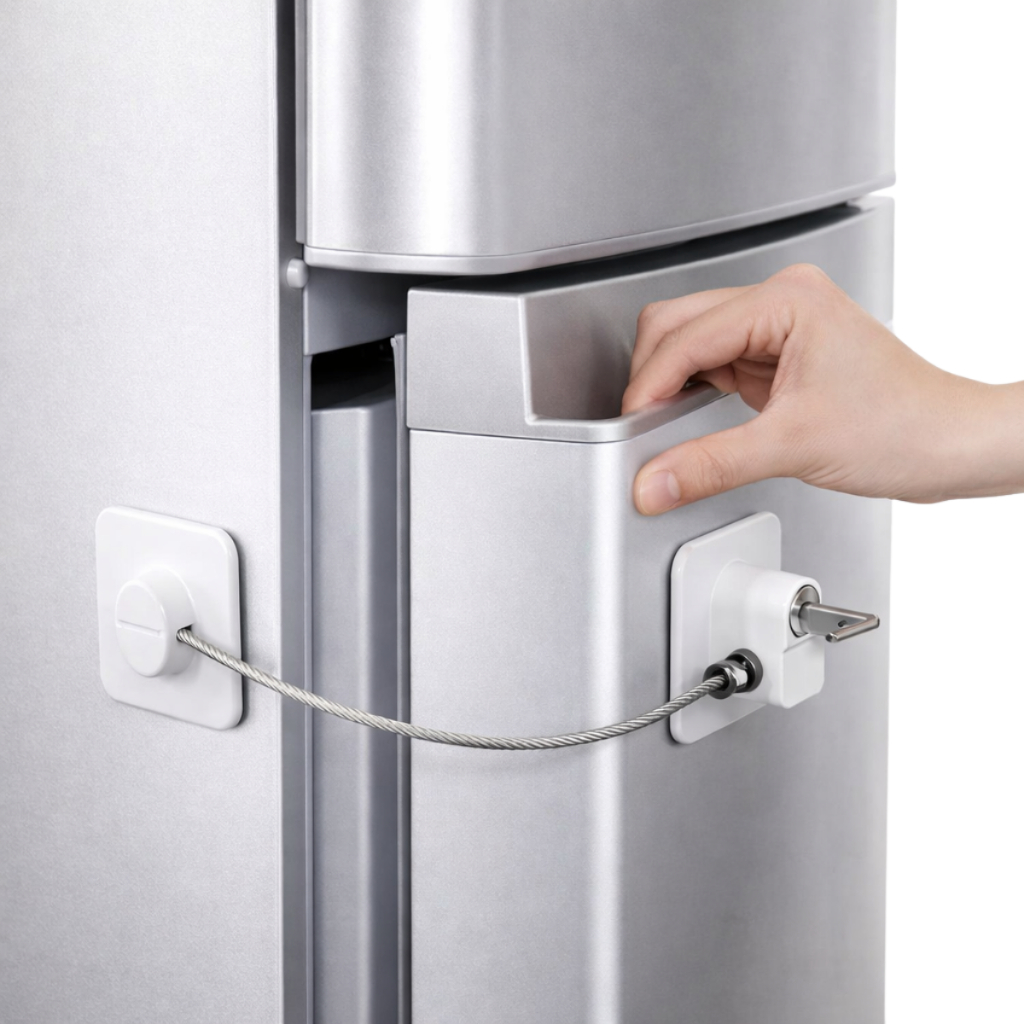 Trava Tranca para Geladeira Freezer Porta Janela Gaveta Não Precisa Furar Com Chave