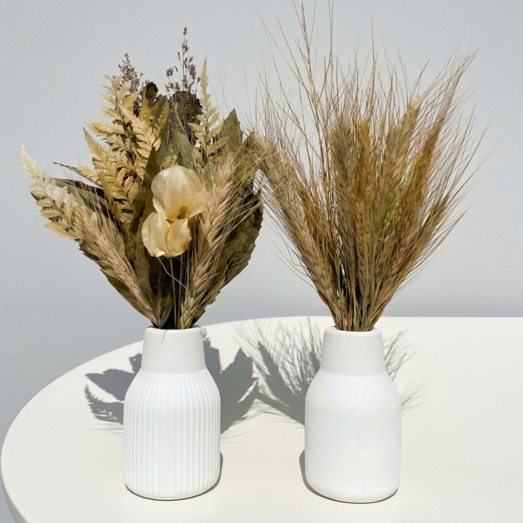 Par De Arranjo Flor Seca Vaso Retrô Clássico E Listras 28cm Aleta