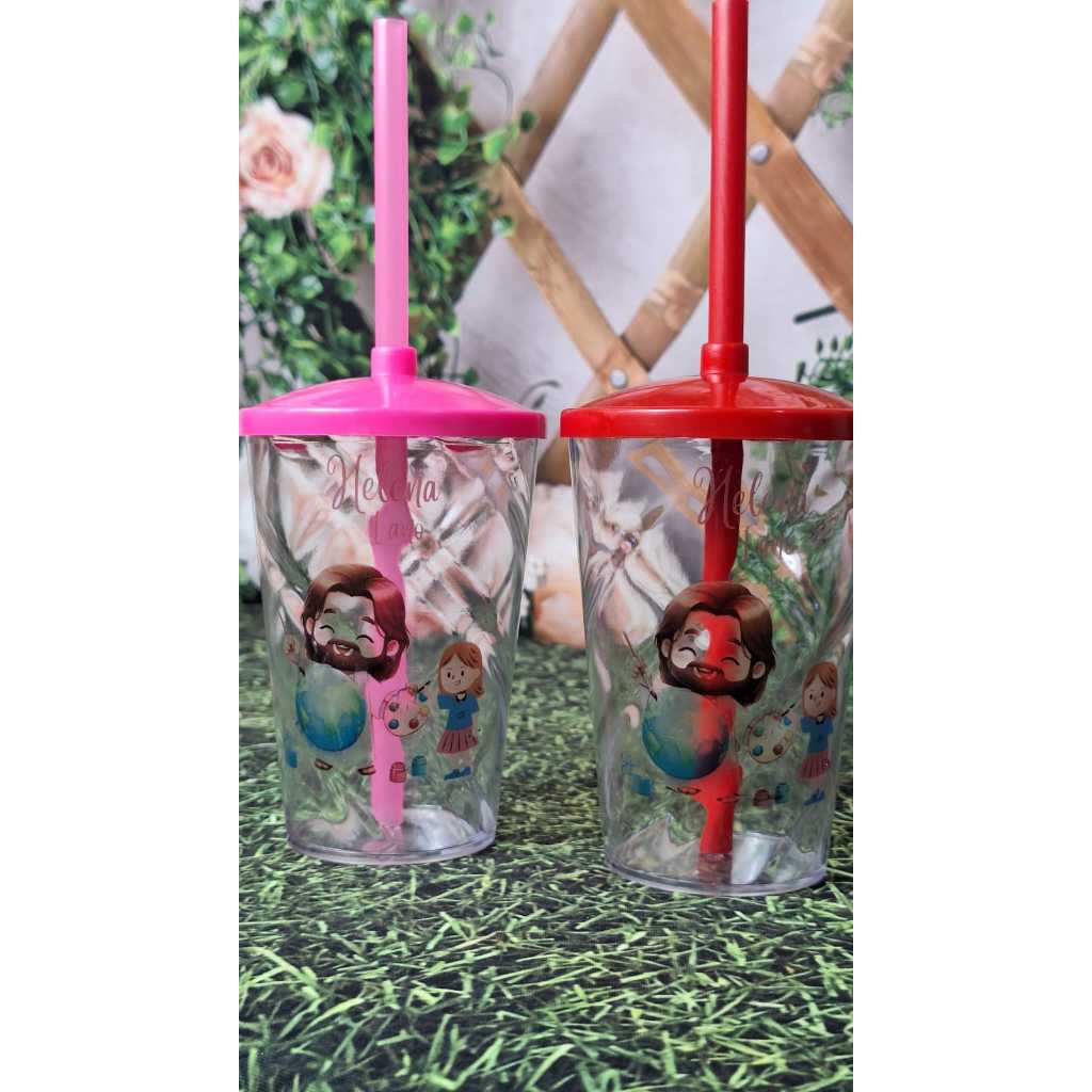 10 Copos Twister com Tampa e Canudo Personalizado – Lembrancinha de Aniversário Infantil – 300ml