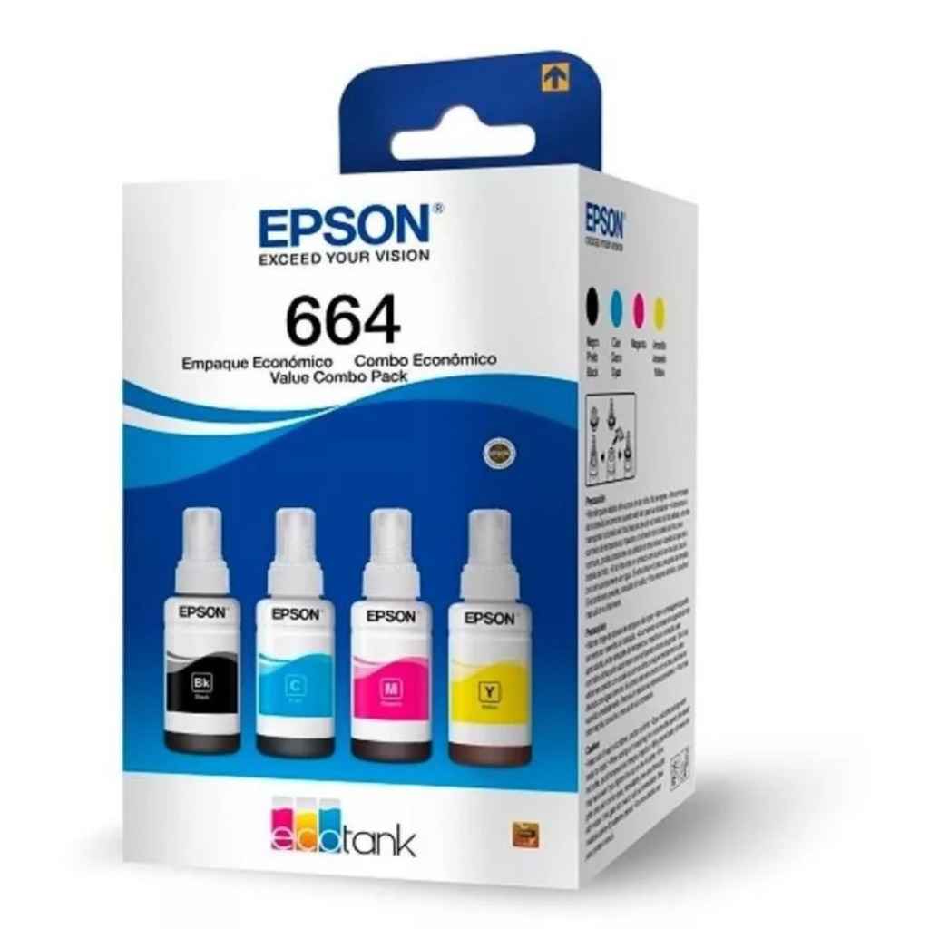 KIT 4 TINTA ORIGINAL PARA T664 L355 L365 L375 L395 4 CORES