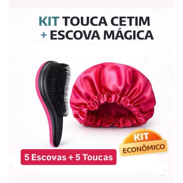 KIT 5 Escovas Mágica + 5 Toucas de Cetim - Para Seu Cabelo Ficar Sem Frizz E Belo