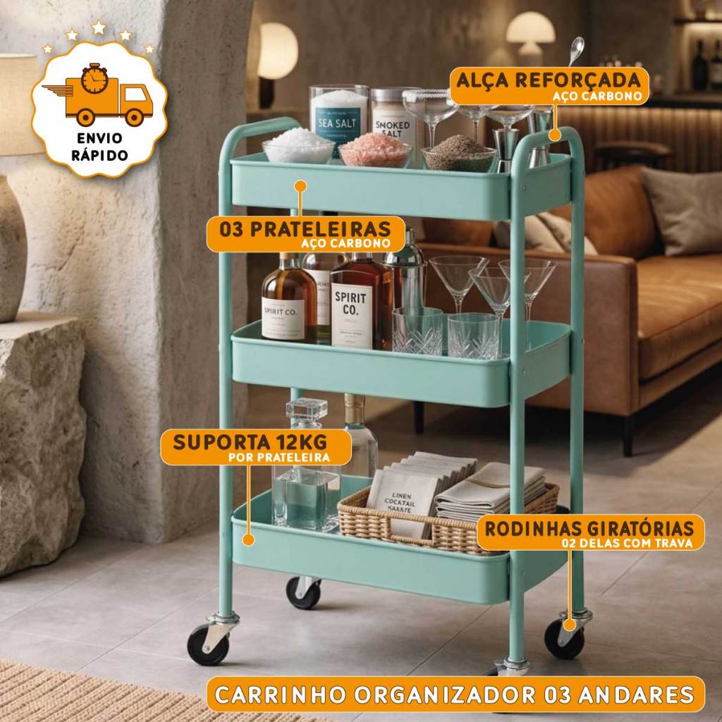 Carrinho Organizador 3 Prateleiras De Metal Auxiliar Banheiro Lavanderia Fruteira Cozinha Rodinha em Oferta na Shopee