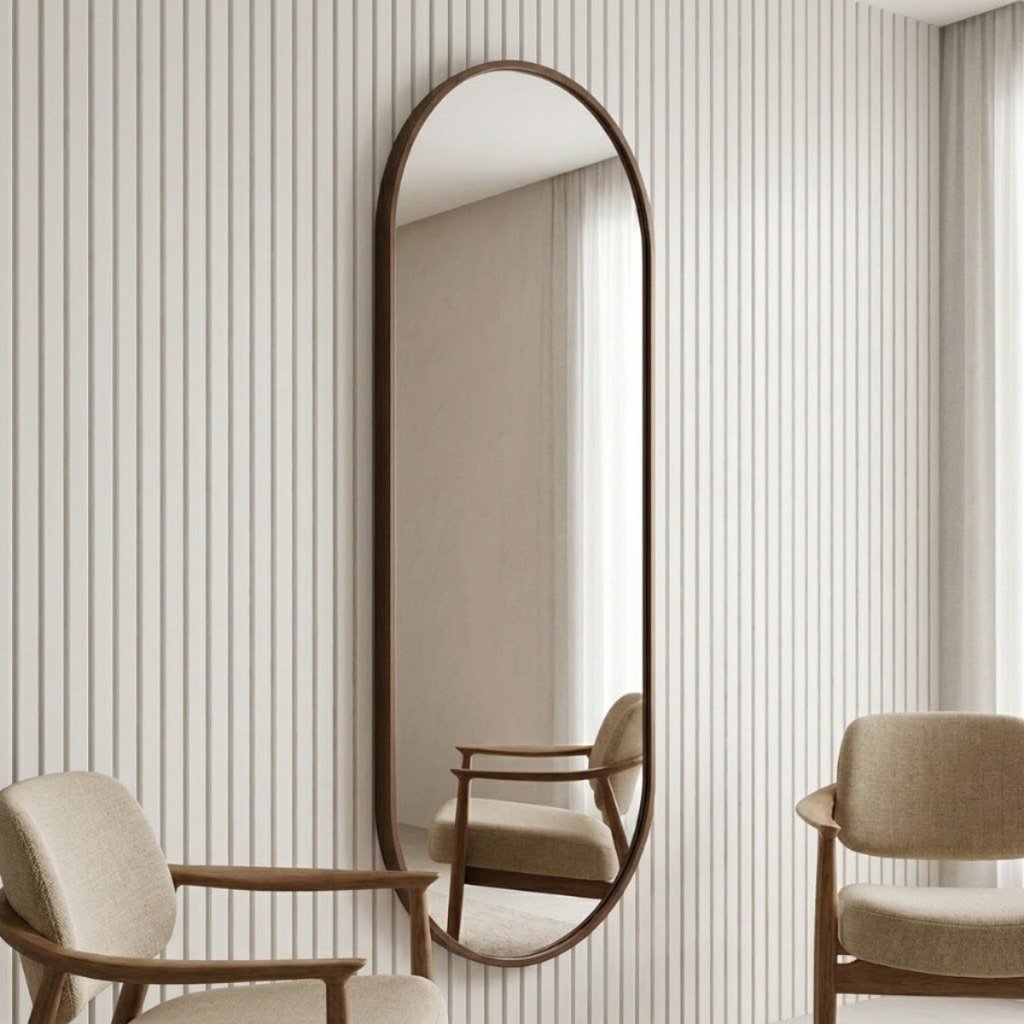 Imagem Espelho Oval Grande Corpo Inteiro 170x70cm Com Moldura Alumínio Para Quarto Sala Decorativo