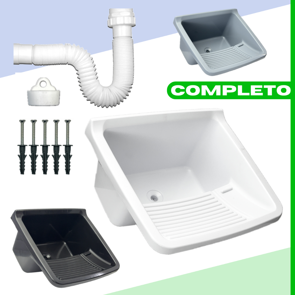 Tanque com Sifão Ralo e Kit de Instalação Completo Tanquinho Pia de Lavanderia Resistente Sifão