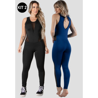 Kit 2 Macacões Fitness Akira Feminino com Tela e Costas Decotadas (P ao GG)