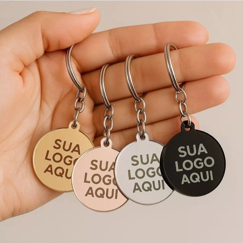 Kit 10 20 30 e 50 Chaveiro Acrílico Espelhado Personalizado Chaveiro Brinde Festa Logo Lembrancinha