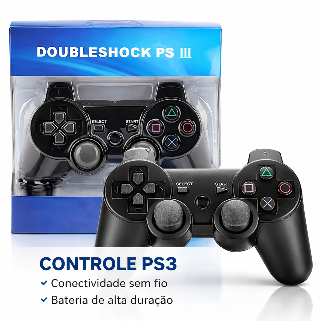 Controle PS3 Playstation 3 Dual Shock Wireless Sem Fio Joystick Gamer Bluetooth Recarregavel