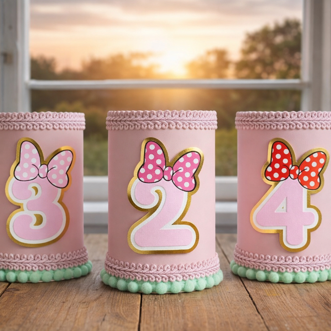 Aplique Número 3D Luxo Minnie Com Laço Para Lembrancinhas Personalizadas Festa Infantil - 10 a 50 unidades