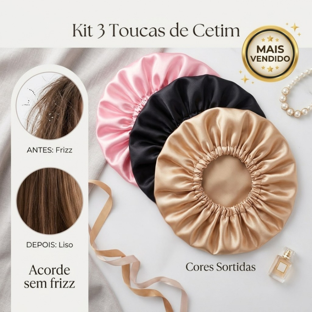Kit 3 Toucas de Cetim Anti Frizz Feminina - Dormir, Hidratar e Proteger os Cabelos (Cores Sortidas) em Oferta na Shopee