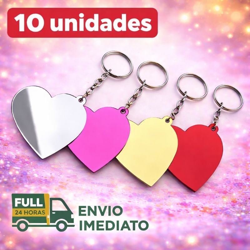 10 Chaveiros Acrílico Espelhado Coração Lembrancinha Brinde e Mimo Personalizado  para Cliente Loja Festa e Evento