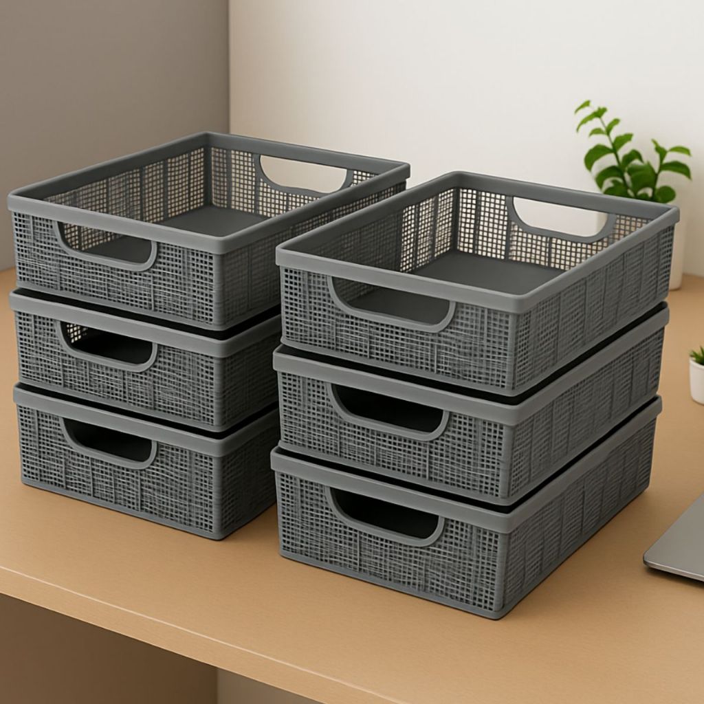 Kit Até 6 Cestos Organizador Reforçados 5,2 Litros Lavanderia Armário Cozinha Banheiro Multiuso Juta em Oferta na Shopee