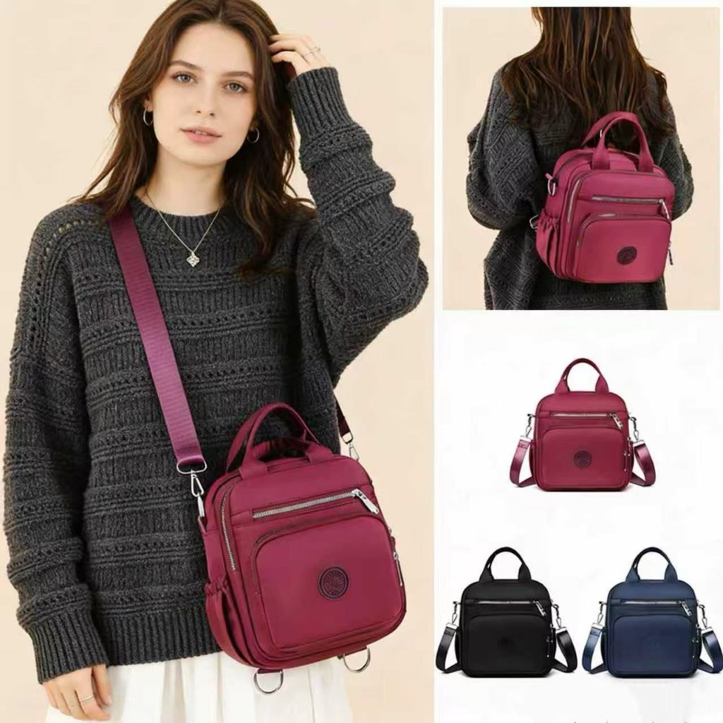 Bolsa feminina nylon impermeável vira mochila transversal tiracolo leve 3em1