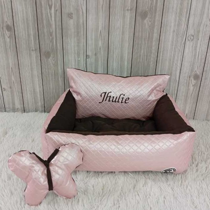 Caminha Pet Cama Sofá Cães e Gatos Corino Rosa Personalizado