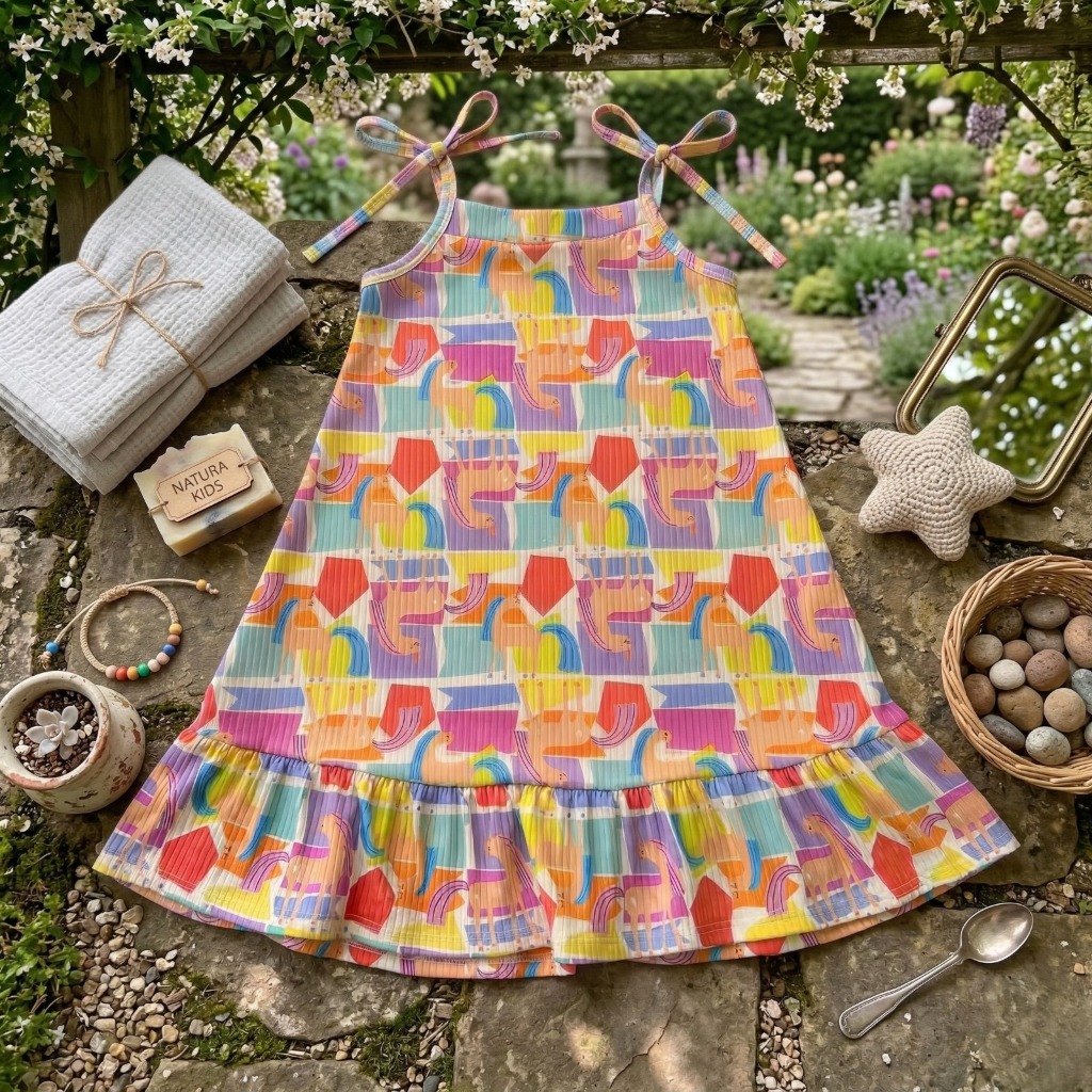 Vestido Menina Juvenil Alcinha Ajustável Barra com Babadinhos Estampas Sortidas Verão
