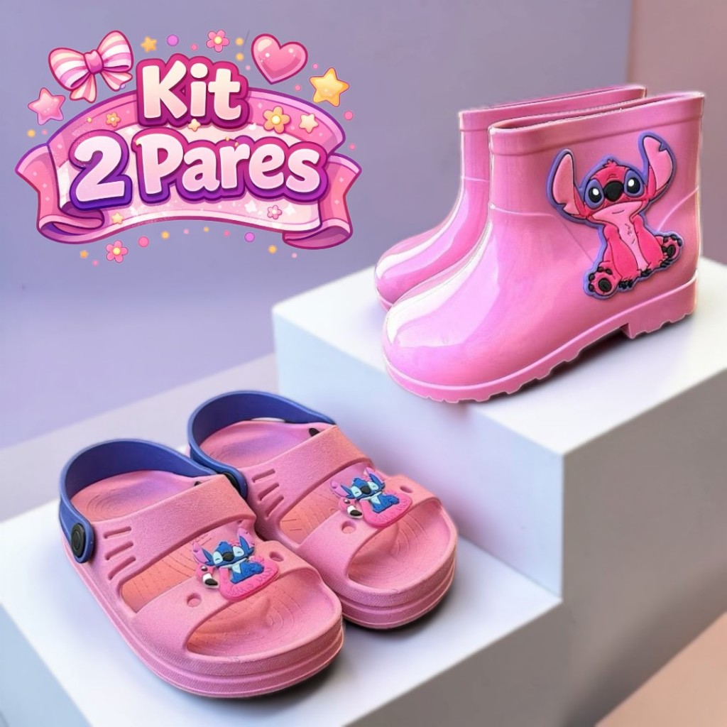 Kit 2 Pares Galocha e Sandália Papete Infantil Menina Confortável e Anti-Derrapante