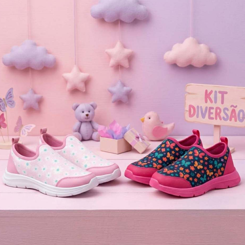 Kit 2 Tênis Infantil Menina Slip On Macio e Confortável Oferta Escolar