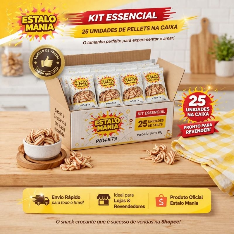 Kit Pellets Estalo Mania 65g | Kit Essencial 25 Unidades|Snack Crocante e Viciante|Preço Imbatível|Pronto para Revenda