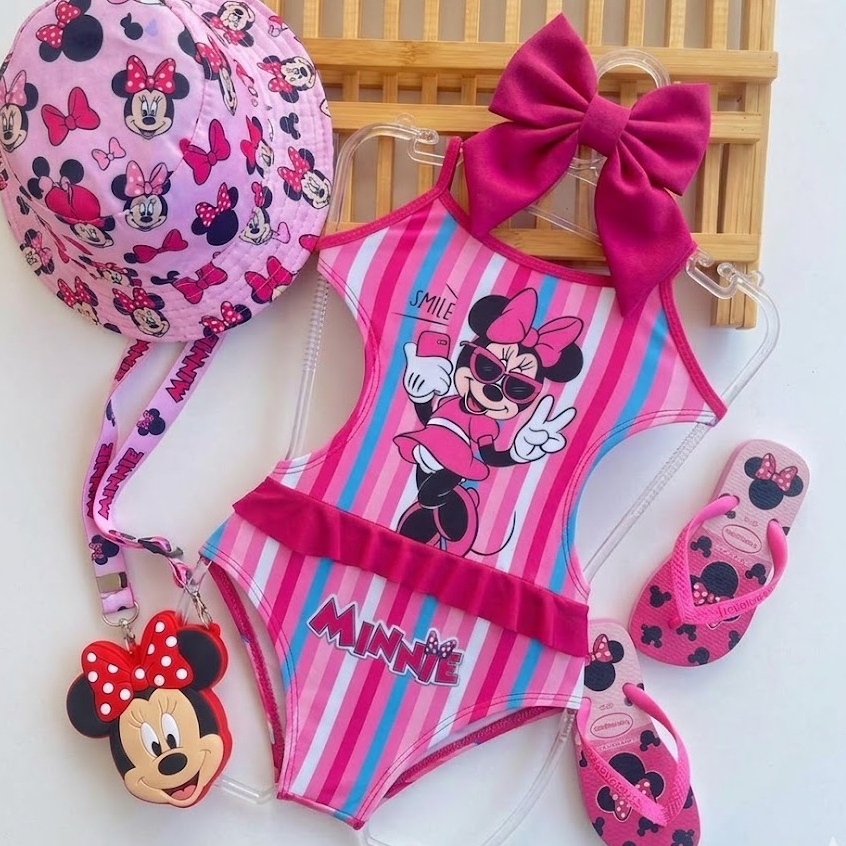 Maio Biquini Infantil Minnie Rosa Maio Verão Praia Temático biquini Natação Praia Biquine UV